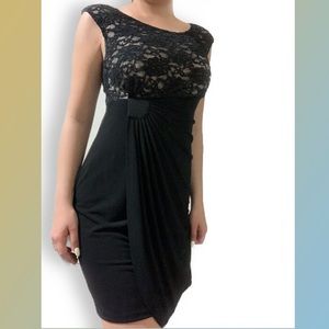 black petite dress with lace detailing